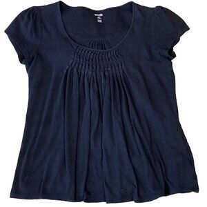 Michael Michael Kors 100% Cotton Sz M Smock Pleat Front Black Swing Tee 285G